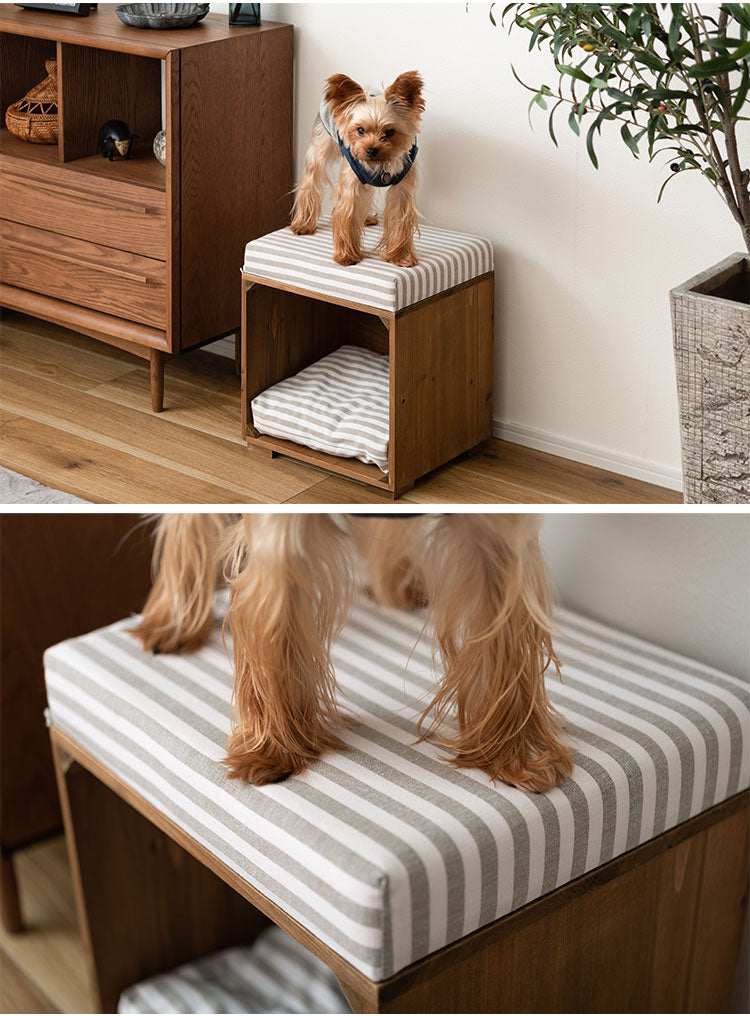 スツール ペット ペットスツール クッション 天然木 かわいい おしゃれ 小型犬 猫 ネコ いぬ チェック シンプル コットン(代引不可)