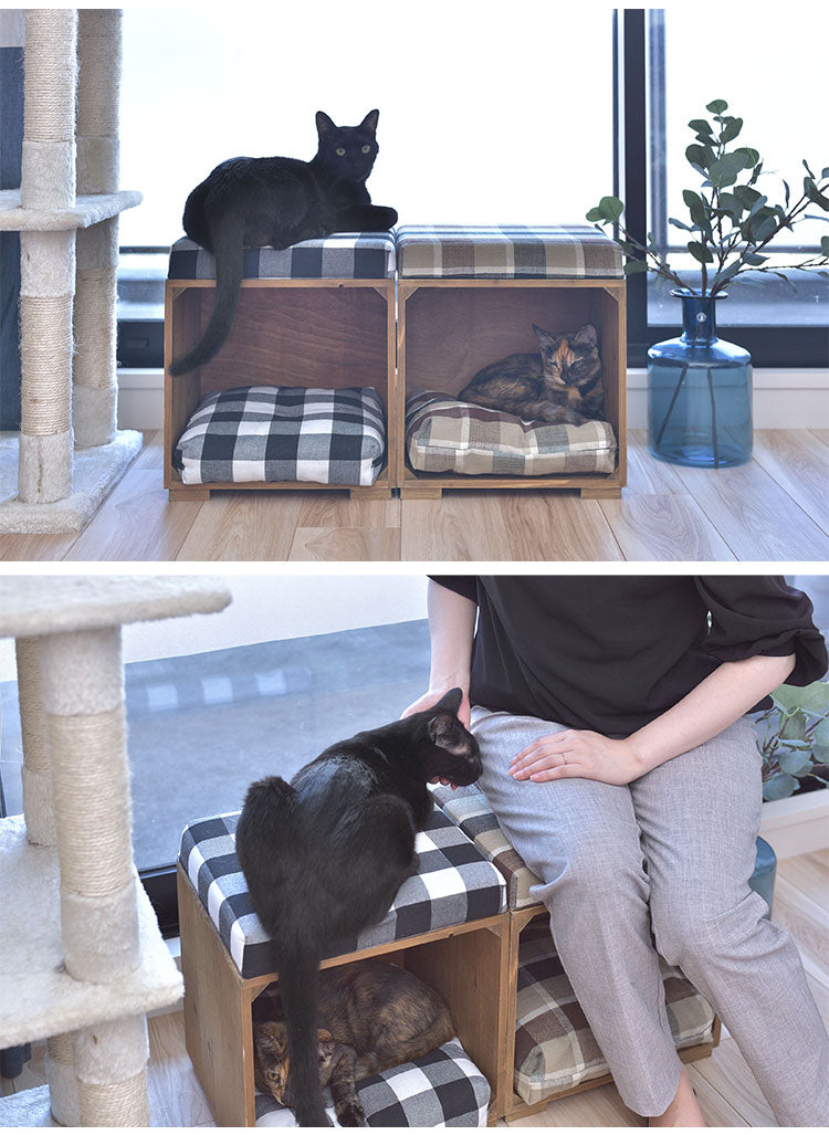 スツール ペット ペットスツール クッション 天然木 かわいい おしゃれ 小型犬 猫 ネコ いぬ チェック シンプル コットン(代引不可)