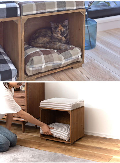 スツール ペット ペットスツール クッション 天然木 かわいい おしゃれ 小型犬 猫 ネコ いぬ チェック シンプル コットン(代引不可)