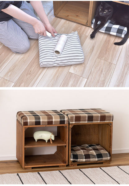 スツール ペット ペットスツール クッション 天然木 かわいい おしゃれ 小型犬 猫 ネコ いぬ チェック シンプル コットン(代引不可)