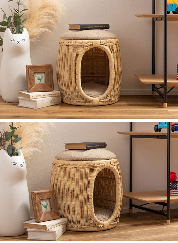 スツール ペット 丸型 円形 ラタン おしゃれ ペットスツール ペット用 腰掛け 犬 猫 ペットベッド おしゃれ ペットハウス キャットハウス 北欧(代引不可)