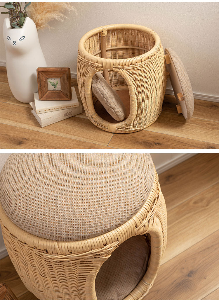 スツール ペット 丸型 円形 ラタン おしゃれ ペットスツール ペット用 腰掛け 犬 猫 ペットベッド おしゃれ ペットハウス キャットハウス 北欧(代引不可)