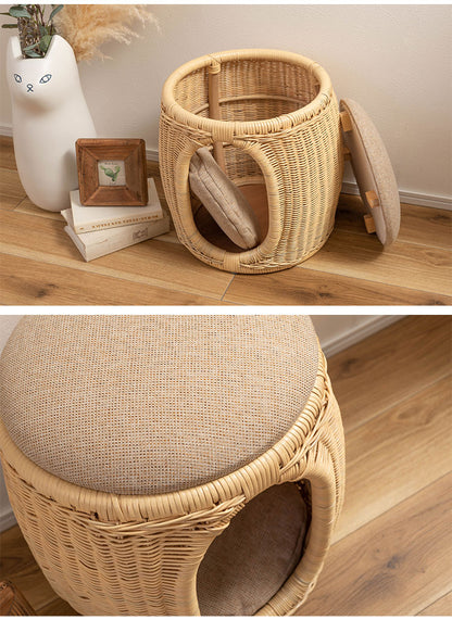 スツール ペット 丸型 円形 ラタン おしゃれ ペットスツール ペット用 腰掛け 犬 猫 ペットベッド おしゃれ ペットハウス キャットハウス 北欧(代引不可)