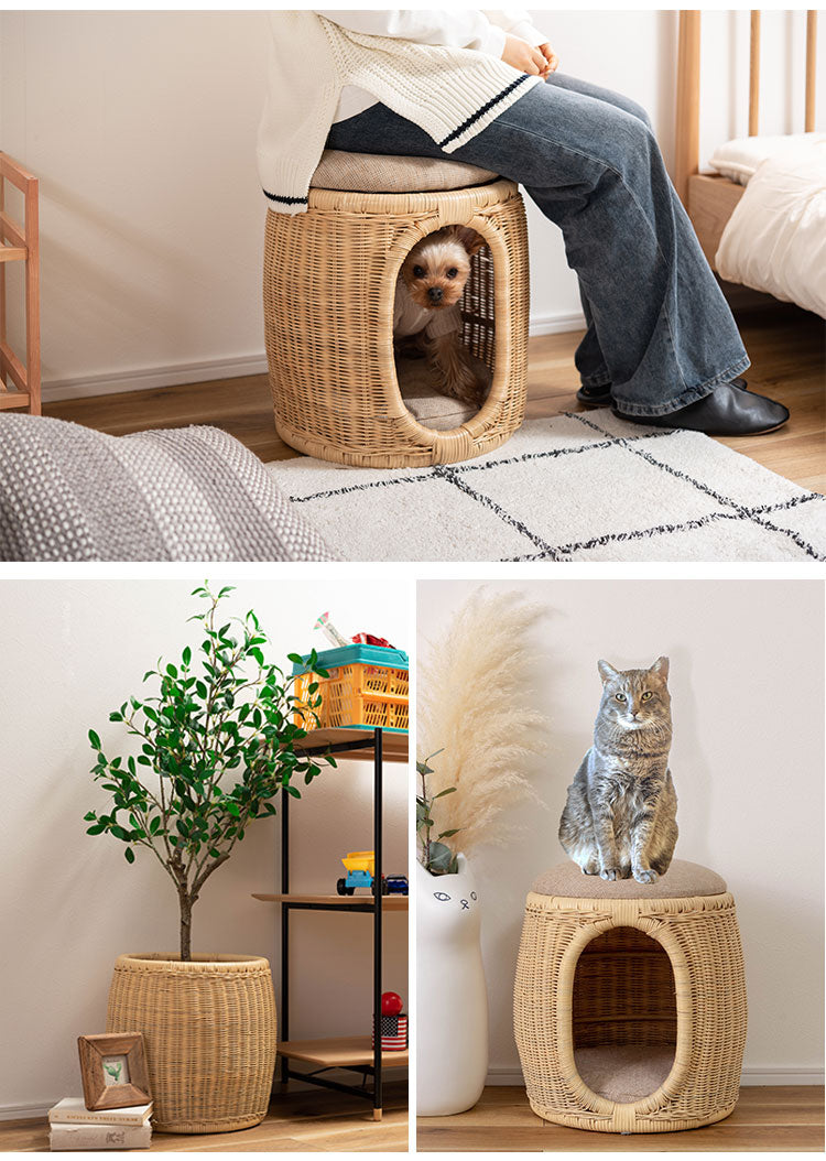 スツール ペット 丸型 円形 ラタン おしゃれ ペットスツール ペット用 腰掛け 犬 猫 ペットベッド おしゃれ ペットハウス キャットハウス 北欧(代引不可)