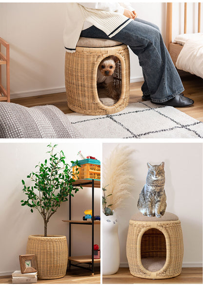 スツール ペット 丸型 円形 ラタン おしゃれ ペットスツール ペット用 腰掛け 犬 猫 ペットベッド おしゃれ ペットハウス キャットハウス 北欧(代引不可)