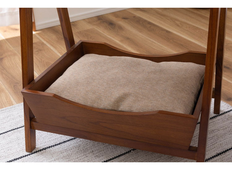 ペットベッド サイドテーブル テーブル ペット 犬 猫 ウサギ シンプル おしゃれ 北欧 持ち手 ハンドル クッション付き 木製 天然木 ナチュラル ブラウン リビング 高さ60cm(代引不可)