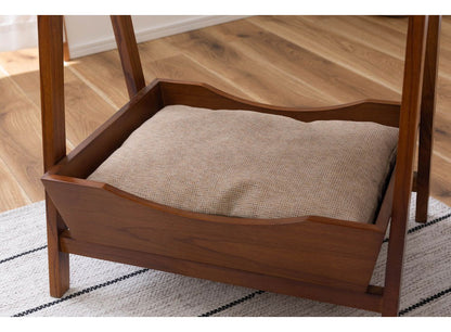 ペットベッド サイドテーブル テーブル ペット 犬 猫 ウサギ シンプル おしゃれ 北欧 持ち手 ハンドル クッション付き 木製 天然木 ナチュラル ブラウン リビング 高さ60cm(代引不可)