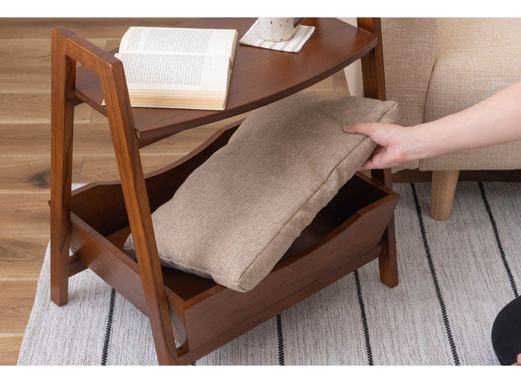 ペットベッド サイドテーブル テーブル ペット 犬 猫 ウサギ シンプル おしゃれ 北欧 持ち手 ハンドル クッション付き 木製 天然木 ナチュラル ブラウン リビング 高さ60cm(代引不可)