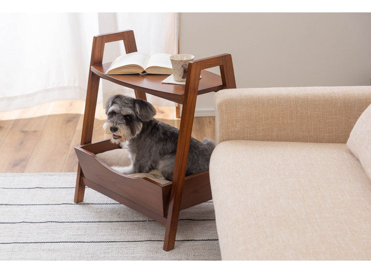 ペットベッド サイドテーブル テーブル ペット 犬 猫 ウサギ シンプル おしゃれ 北欧 持ち手 ハンドル クッション付き 木製 天然木 ナチュラル ブラウン リビング 高さ60cm(代引不可)