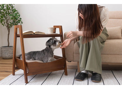 ペットベッド サイドテーブル テーブル ペット 犬 猫 ウサギ シンプル おしゃれ 北欧 持ち手 ハンドル クッション付き 木製 天然木 ナチュラル ブラウン リビング 高さ60cm(代引不可)