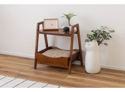 ペットベッド サイドテーブル テーブル ペット 犬 猫 ウサギ シンプル おしゃれ 北欧 持ち手 ハンドル クッション付き 木製 天然木 ナチュラル ブラウン リビング 高さ60cm(代引不可)