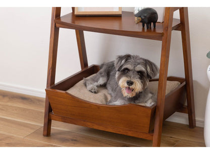 ペットベッド サイドテーブル テーブル ペット 犬 猫 ウサギ シンプル おしゃれ 北欧 持ち手 ハンドル クッション付き 木製 天然木 ナチュラル ブラウン リビング 高さ60cm(代引不可)