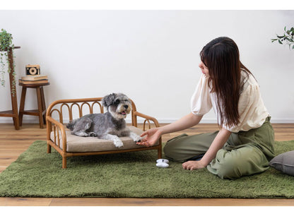 ペットベッド ラタン 藤 おしゃれ 軽量 ベッド ペット 犬 猫 うさぎ 軽い ラタン 藤 シンプル クッション付き 取り外し 個体差 布地 ファブリック 幅60cm インテリア(代引不可)