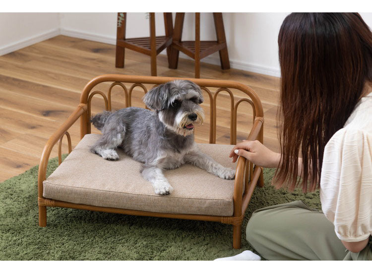 ペットベッド ラタン 藤 おしゃれ 軽量 ベッド ペット 犬 猫 うさぎ 軽い ラタン 藤 シンプル クッション付き 取り外し 個体差 布地 ファブリック 幅60cm インテリア(代引不可)