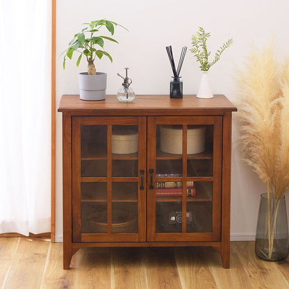 キャビネット ミンディ材 天然木 アンティーク スリム 省スペース 小さめ 黒アイアン ブラウン 収納 扉付き 棚付き ガラス扉 おしゃれ 模様替え(代引不可)