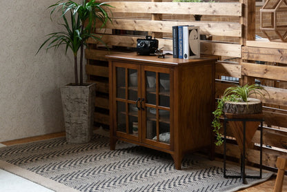 キャビネット ミンディ材 天然木 アンティーク スリム 省スペース 小さめ 黒アイアン ブラウン 収納 扉付き 棚付き ガラス扉 おしゃれ 模様替え(代引不可)