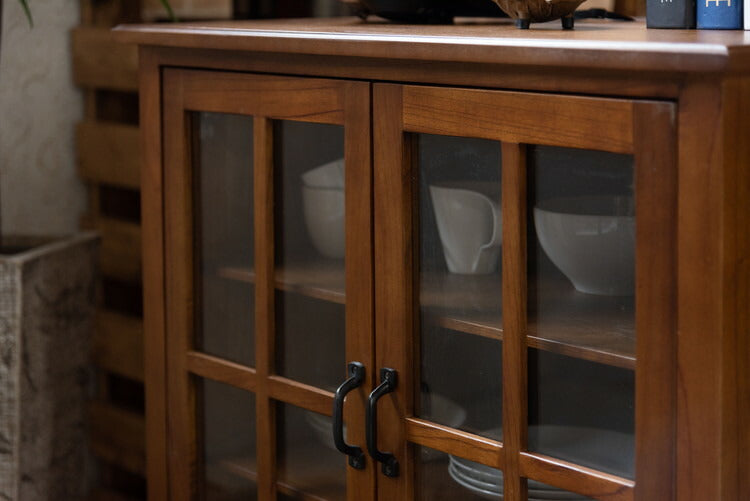 キャビネット ミンディ材 天然木 アンティーク スリム 省スペース 小さめ 黒アイアン ブラウン 収納 扉付き 棚付き ガラス扉 おしゃれ 模様替え(代引不可)