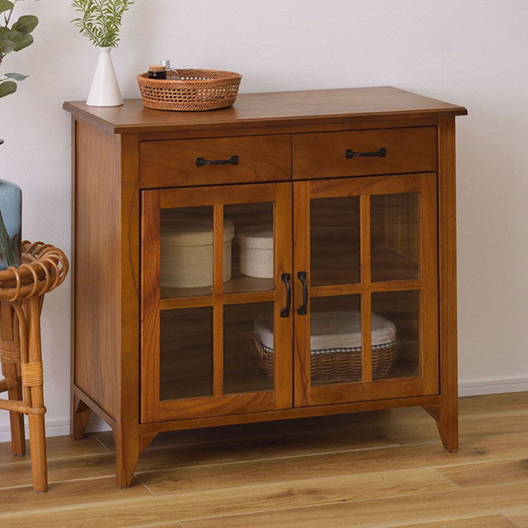 キャビネット ミンディ材 天然木 アンティーク スリム 省スペース 小さめ 黒アイアン ブラウン 収納 扉付き 棚付き 引き出し付き ガラス扉 おしゃれ 模様替え(代引不可)