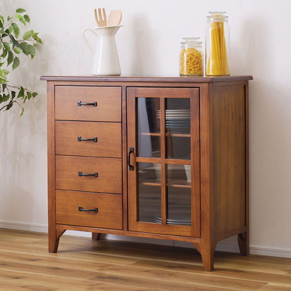 キャビネット ミンディ材 天然木 アンティーク スリム 省スペース 小さめ 黒アイアン ブラウン 収納 扉付き 棚付き 引き出し付き ガラス扉 おしゃれ 模様替え(代引不可)