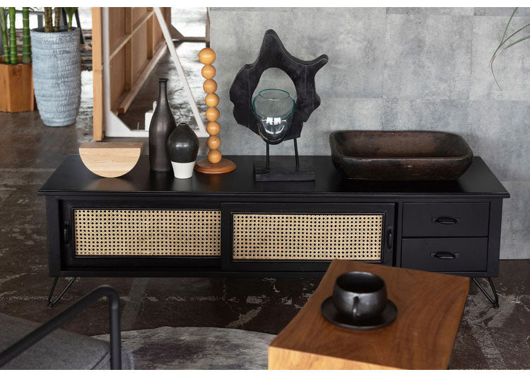 TVボード テレビボード TVボード ローボード 収納 AVラック ラタン 籐 ミンディ ナチュラル 木製 天然木 ブラック ベージュ おしゃれ メンズライク 北欧 韓国 インテリア おしゃれ 新生活(代引不可)