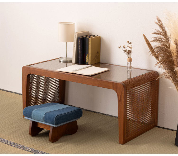 センターテーブル ラタン 籐 センターテーブル テーブル 机 ラタンセンターテーブル ラタンテーブル ローテーブル ガラス天板 ガラス クリア クリア天板 メッシュ ガラステーブル 籐編み(代引不可)