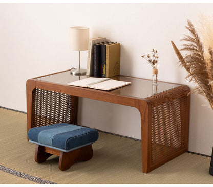 センターテーブル ラタン 籐 センターテーブル テーブル 机 ラタンセンターテーブル ラタンテーブル ローテーブル ガラス天板 ガラス クリア クリア天板 メッシュ ガラステーブル 籐編み(代引不可)