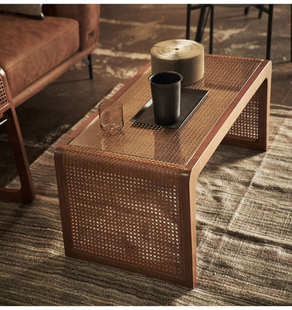 センターテーブル ラタン 籐 センターテーブル テーブル 机 ラタンセンターテーブル ラタンテーブル ローテーブル ガラス天板 ガラス クリア クリア天板 メッシュ ガラステーブル 籐編み(代引不可)