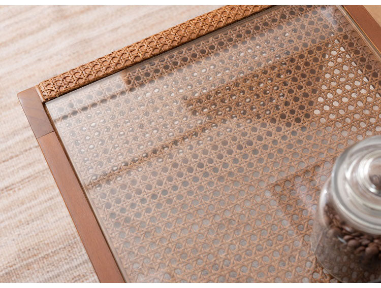 センターテーブル ラタン 籐 センターテーブル テーブル 机 ラタンセンターテーブル ラタンテーブル ローテーブル ガラス天板 ガラス クリア クリア天板 メッシュ ガラステーブル 籐編み(代引不可)