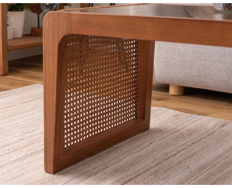 センターテーブル ラタン 籐 センターテーブル テーブル 机 ラタンセンターテーブル ラタンテーブル ローテーブル ガラス天板 ガラス クリア クリア天板 メッシュ ガラステーブル 籐編み(代引不可)