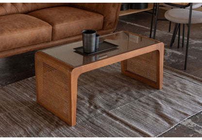 センターテーブル ラタン 籐 センターテーブル テーブル 机 ラタンセンターテーブル ラタンテーブル ローテーブル ガラス天板 ガラス クリア クリア天板 メッシュ ガラステーブル 籐編み(代引不可)