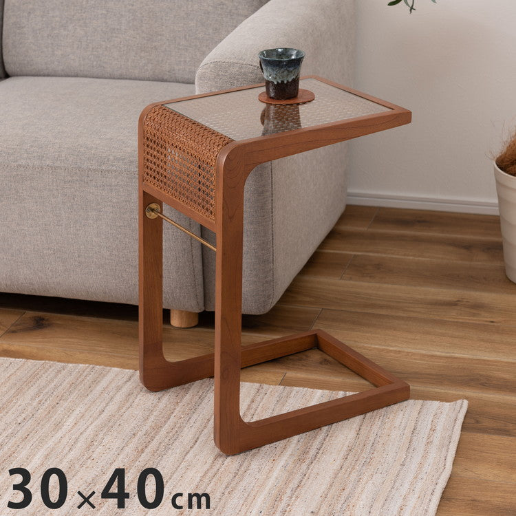 サイドテーブル ラタン 籐 センターテーブル テーブル 机 ラタンセンターテーブル ラタンテーブル ローテーブル ガラス天板 ガラス クリア クリア天板 メッシュ ガラステーブル 籐編み(代引不可)