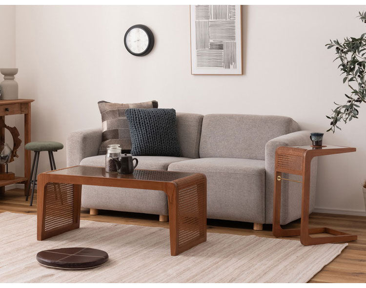 サイドテーブル ラタン 籐 センターテーブル テーブル 机 ラタンセンターテーブル ラタンテーブル ローテーブル ガラス天板 ガラス クリア クリア天板 メッシュ ガラステーブル 籐編み(代引不可)