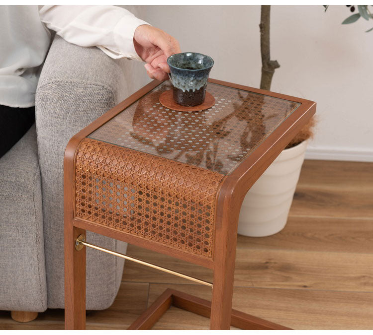 サイドテーブル ラタン 籐 センターテーブル テーブル 机 ラタンセンターテーブル ラタンテーブル ローテーブル ガラス天板 ガラス クリア クリア天板 メッシュ ガラステーブル 籐編み(代引不可)