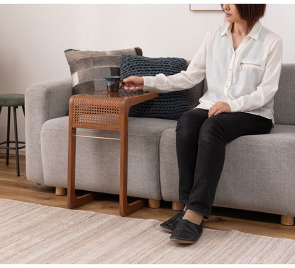 サイドテーブル ラタン 籐 センターテーブル テーブル 机 ラタンセンターテーブル ラタンテーブル ローテーブル ガラス天板 ガラス クリア クリア天板 メッシュ ガラステーブル 籐編み(代引不可)