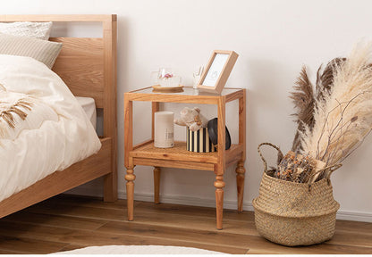 サイドテーブル PM-511 東谷 サイドテーブル ベッドサイドテーブル ソファサイドテーブル 木製 天然木 ミンディ ラタン 籐 幅40cm 高さ50cm ガラス クリア 透明 収納 棚 ターンドレッグ ろくろ脚(代引不可)