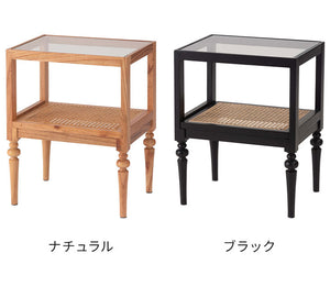 サイドテーブル PM-511 東谷 サイドテーブル ベッドサイドテーブル ソファサイドテーブル 木製 天然木 ミンディ ラタン 籐 幅40cm 高さ50cm ガラス クリア 透明 収納 棚 ターンドレッグ ろくろ脚(代引不可)