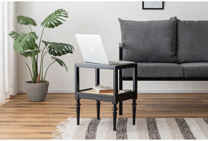 サイドテーブル PM-511 東谷 サイドテーブル ベッドサイドテーブル ソファサイドテーブル 木製 天然木 ミンディ ラタン 籐 幅40cm 高さ50cm ガラス クリア 透明 収納 棚 ターンドレッグ ろくろ脚(代引不可)