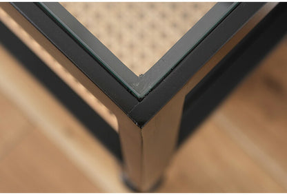 サイドテーブル PM-511 東谷 サイドテーブル ベッドサイドテーブル ソファサイドテーブル 木製 天然木 ミンディ ラタン 籐 幅40cm 高さ50cm ガラス クリア 透明 収納 棚 ターンドレッグ ろくろ脚(代引不可)