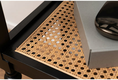 オープンシェルフ PM-512 東谷 収納 棚 シェルフ オープンシェルフ オープン収納 3段 三段 見せる収納 魅せる収納 木製 天然木 ミンディ ラタン 籐 幅40cm 高さ75cm ガラス クリア 透明(代引不可)