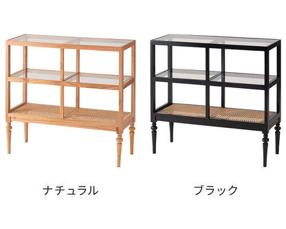 オープンシェルフ PM-513 東谷 収納 棚 シェルフ オープンシェルフ オープン収納 3段 三段 見せる収納 魅せる収納 木製 天然木 ミンディ ラタン 籐 幅80cm 高さ75cm ガラス クリア 透明(代引不可)