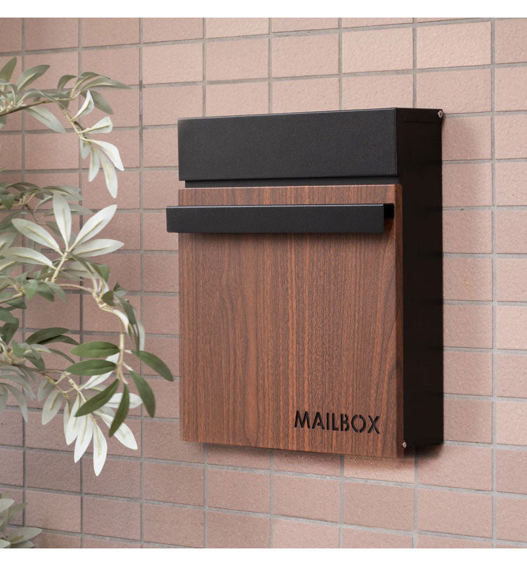 ポスト 壁掛け 壁付け 壁面 ウォールポスト メールボックス おしゃれ スリム 鍵付き スチール 木目調 黒 ブラック 白 ホワイト(代引不可)