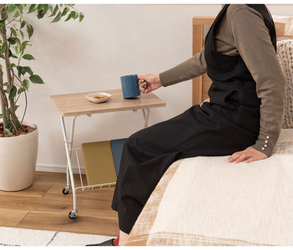 フォールディングサイドテーブル 折りたたみ式テーブル テーブル フォールディング キャスター付き 収納 飾り棚 移動 転がる おしゃれ 木目調 スチール 高さ47cm キッチン 作業デスク シンプル(代引不可)