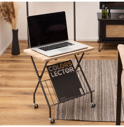 フォールディングサイドテーブル 折りたたみ式テーブル テーブル フォールディング キャスター付き 収納 飾り棚 移動 転がる おしゃれ 木目調 スチール 高さ47cm キッチン 作業デスク シンプル(代引不可)