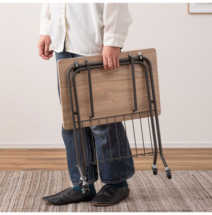 フォールディングサイドテーブル 折りたたみ式テーブル テーブル フォールディング キャスター付き 収納 飾り棚 移動 転がる おしゃれ 木目調 スチール 高さ47cm キッチン 作業デスク シンプル(代引不可)