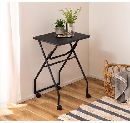 キャスター付フォールディングテーブル 折りたたみ式テーブル ハイテーブル キャスター付き 移動 転がる おしゃれ 高さ70cm キッチン 作業デスク シンプル ブラック 黒 おしゃれ インテリア(代引不可)