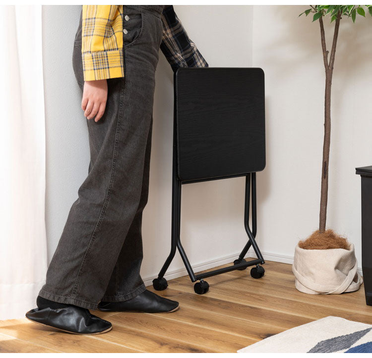 キャスター付フォールディングテーブル 折りたたみ式テーブル ハイテーブル キャスター付き 移動 転がる おしゃれ 高さ70cm キッチン 作業デスク シンプル ブラック 黒 おしゃれ インテリア(代引不可)