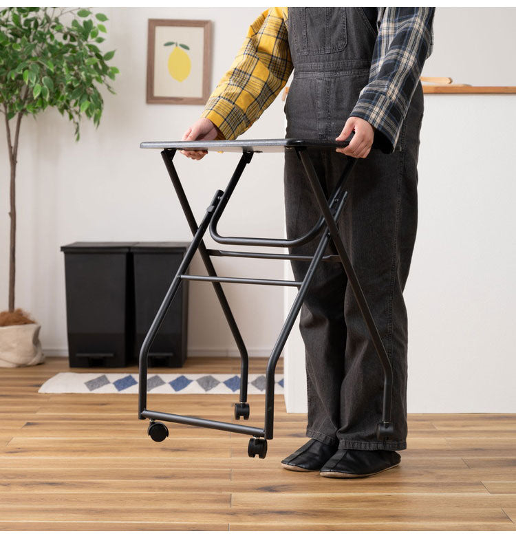 キャスター付フォールディングテーブル 折りたたみ式テーブル ハイテーブル キャスター付き 移動 転がる おしゃれ 高さ70cm キッチン 作業デスク シンプル ブラック 黒 おしゃれ インテリア(代引不可)