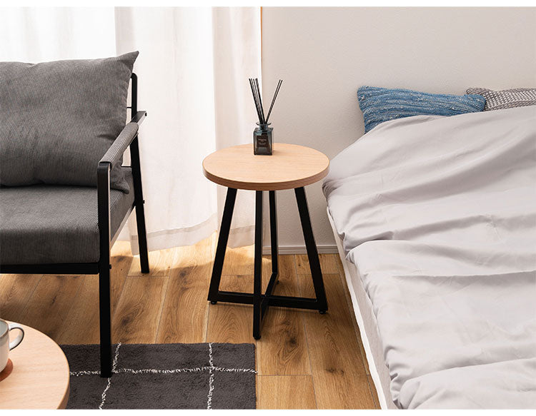 サイドテーブル Sサイズ ナイトテーブル 机 おしゃれ 丸型 円形 木目調 スチール 黒フレーム シンプル モダン インダストリアル ナチュラル ブラウン ホワイト 白 新生活(代引不可)