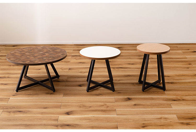 サイドテーブル Sサイズ ナイトテーブル 机 おしゃれ 丸型 円形 木目調 スチール 黒フレーム シンプル モダン インダストリアル ナチュラル ブラウン ホワイト 白 新生活(代引不可)