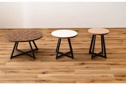 サイドテーブル Sサイズ ナイトテーブル 机 おしゃれ 丸型 円形 木目調 スチール 黒フレーム シンプル モダン インダストリアル ナチュラル ブラウン ホワイト 白 新生活(代引不可)